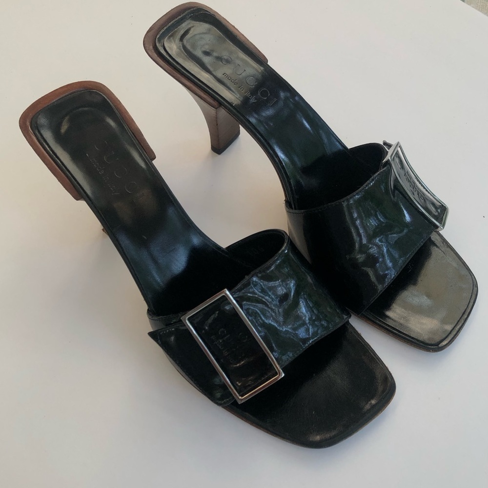 Vtg Rare Gucci Patent Leather Kitten Heels sandal